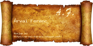 Árvai Ferenc névjegykártya